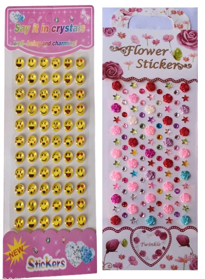 FULLFILLS Crystal Stone Smiley Emoji face Expression Stickers (2 Emoji + 2 Flowers) - Image 1